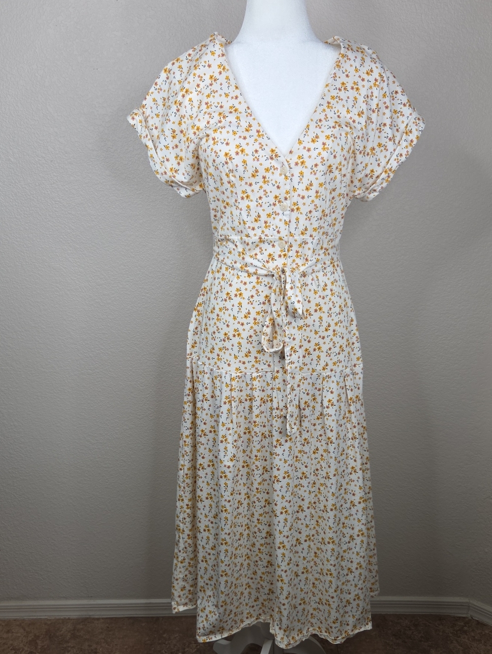 ASOS White Maxi Wrap Dress with Mustard Floral Print